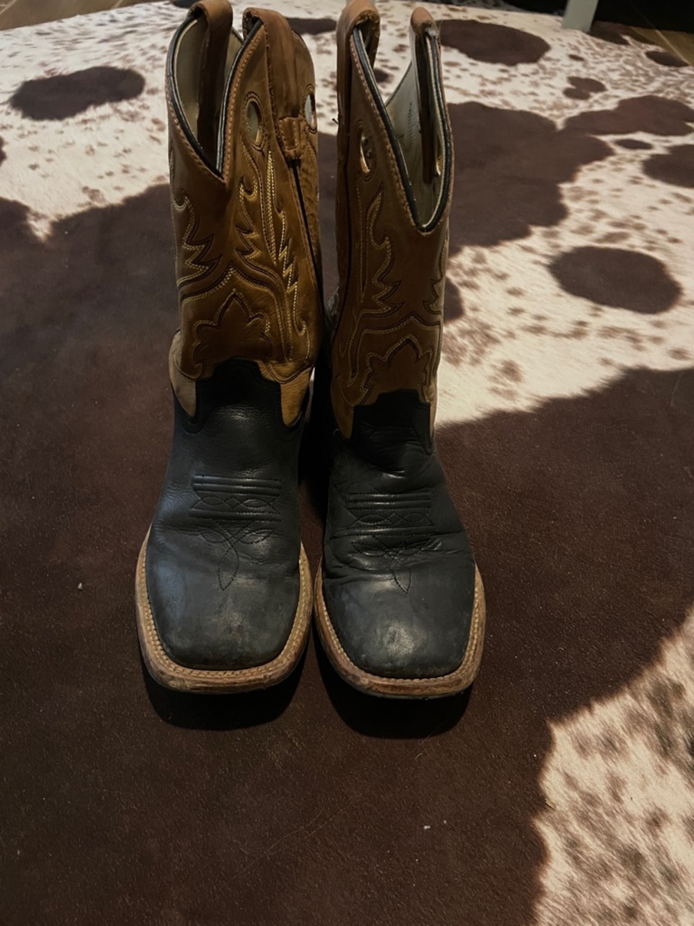 Old West Two-Tone Black and Brown Kids Cowboy Boots